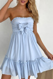 Blue Fashion Sweet Solid Patchwork Strapless Princess Dresses