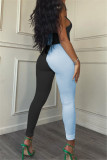 Red Sexy Casual Patchwork Backless Halter Skinny Jumpsuits