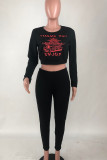 White Casual Print Patchwork O Neck Long Sleeve Two Pieces