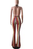 Multicolor Sexy Striped Split Joint Halter Boot Cut Jumpsuits