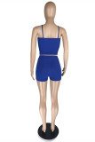Deep Blue Sexy Casual Solid Backless Spaghetti Strap Sleeveless Two Pieces