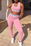 Pink Casual Sportswear Print Vests Pants U Neck Sleeveless Two Pieces