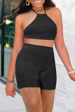Pink Fashion Casual Solid Backless Halter Sleeveless Two Pieces