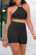Black Fashion Casual Solid Backless Halter Sleeveless Two Pieces