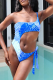 Blue Sexy Print Hollowed Out Patchwork Swimwears