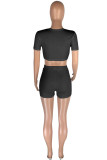 Pink Fashion Casual Solid Bandage V Neck Short Sleeve Two Pieces