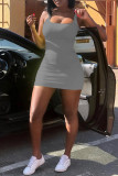 Red Sexy Casual Solid Basic Square Collar Vest Dress