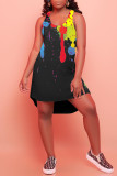 Light Green Fashion Casual Print Asymmetrical U Neck Vest Dress