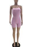 Pink Sexy Solid Patchwork U Neck Skinny Rompers