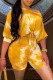 Yellow Fashion Casual Tie Dye Printing Oblique Collar Short Sleeve Two Pieces