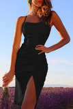 Pink Sexy Solid High Opening Spaghetti Strap Irregular Dress Dresses