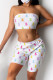 White Fashion Sexy Print Backless Strapless Sleeveless Two Pieces