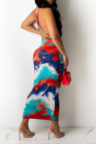 Red Sexy Print Patchwork Spaghetti Strap Pencil Skirt Dresses