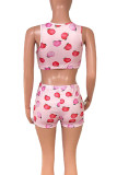 Pink Fashion Casual Print Basic U Neck Two Pieces