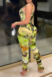 Red Fashion Sexy Print Backless U Neck Skinny Jumpsuits