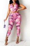 Yellow Sexy Print Patchwork Halter Skinny Jumpsuits