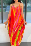 Red Sexy Print Patchwork Spaghetti Strap Straight Dresses
