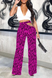 Rose Red Sexy Animal Print Print Hollowed Out Straight Mid Waist Speaker Full Print Bottoms