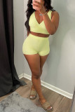 Yellow Sexy Casual Solid Vests V Neck Sleeveless Two Pieces