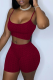 Burgundy Casual Solid Patchwork Spaghetti Strap Sleeveless Two Pieces