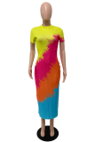 Multi-color Sexy Print Patchwork O Neck Pencil Skirt Dresses