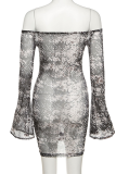 Black Sexy Print Patchwork Off the Shoulder Pencil Skirt Dresses