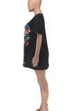Red Casual Print Patchwork O Neck T-Shirts