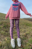 Pink Sexy Print Patchwork Skinny Mid Waist Pencil Full Print Bottoms