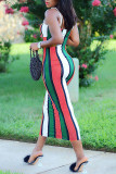 Yellow Fashion Sexy Striped Print Backless Spaghetti Strap Long Dress