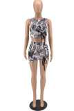 Black And White Sexy Patchwork Patchwork O Neck Sleeveless Two Pieces