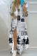 Black And White Casual Print Patchwork Turndown Collar Shirt Dress Dresses