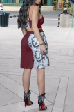 Grey Casual Print Patchwork Spaghetti Strap Sleeveless Two Pieces