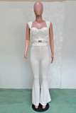 White Sexy Casual Solid Patchwork Square Collar Sleeveless Two Pieces