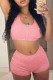 Pink Casual Sportswear Solid Vests U Neck Sleeveless Two Pieces
