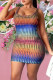 Blue Pink Casual Gradual Change Patchwork U Neck Pencil Skirt Dresses