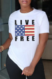 White Fashion Casual Print Basic O Neck T-Shirts