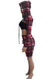 Red Black Casual Striped Patchwork Hooded Collar Long Sleeve Two Pieces