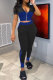 Blue Sportswear Solid Patchwork V Neck Short Sleeve Two Pieces