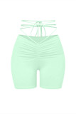Mint green Casual Sportswear Solid Bandage Skinny Mid Waist Shorts