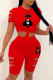 Red Casual Print Patchwork O Neck Short Sleeve Two Pieces