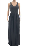 Grey Casual Solid Pocket O Neck Vest Dress