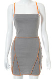 Grey Sexy Solid Patchwork Backless Spaghetti Strap Sling Dress Dresses