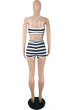 Black And White Fashion Sexy Striped Print Backless Swimwears