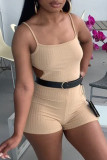 Pink Fashion Sexy Solid Backless Without Belt Spaghetti Strap Skinny Romper