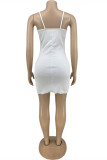 White Sexy Casual Print Backless Spaghetti Strap Sleeveless Dress