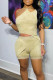 Apricot Sexy Solid Patchwork Frenulum Asymmetrical Asymmetrical Collar Sleeveless Two Pieces