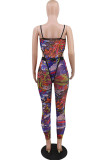 Red Sexy Print Patchwork See-through Spaghetti Strap Sleeveless Two Pieces