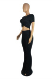 White Fashion Casual Solid Basic O Neck Short Sleeve Two Pieces
