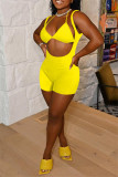 Red Fashion Sexy Solid Hollowed Out Spaghetti Strap Sleeveless Two Pieces