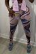 Blue Pink Sexy Print Mesh Skinny Mid Waist Pencil Full Print Bottoms